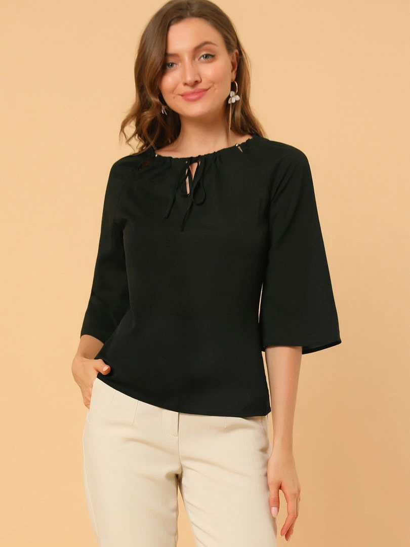 Allegra K Women's Self-Tie Neck Cut Out Raglan Sleeves Work Office Blouse Tops 11 Allegra K Women's Self-Tie Neck Cut Out Raglan Sleeves Work Office Blouse Tops