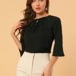 Allegra K Women's Self-Tie Neck Cut Out Raglan Sleeves Work Office Blouse Tops 24 Allegra K Women's Self-Tie Neck Cut Out Raglan Sleeves Work Office Blouse Tops