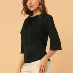 Allegra K Women's Self-Tie Neck Cut Out Raglan Sleeves Work Office Blouse Tops 25 Allegra K Women's Self-Tie Neck Cut Out Raglan Sleeves Work Office Blouse Tops