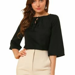 Allegra K Women's Self-Tie Neck Cut Out Raglan Sleeves Work Office Blouse Tops 22 Allegra K Women's Self-Tie Neck Cut Out Raglan Sleeves Work Office Blouse Tops