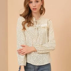 Allegra K Women's Floral Top Ruffle Tie Neck Chiffon Blouse 12 Allegra K Women's Floral Top Ruffle Tie Neck Chiffon Blouse