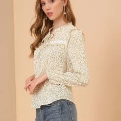 Allegra K Women's Floral Top Ruffle Tie Neck Chiffon Blouse 13 Allegra K Women's Floral Top Ruffle Tie Neck Chiffon Blouse