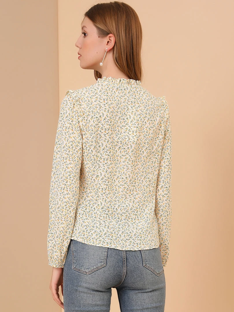 Allegra K Women's Floral Top Ruffle Tie Neck Chiffon Blouse 8 Allegra K Women's Floral Top Ruffle Tie Neck Chiffon Blouse