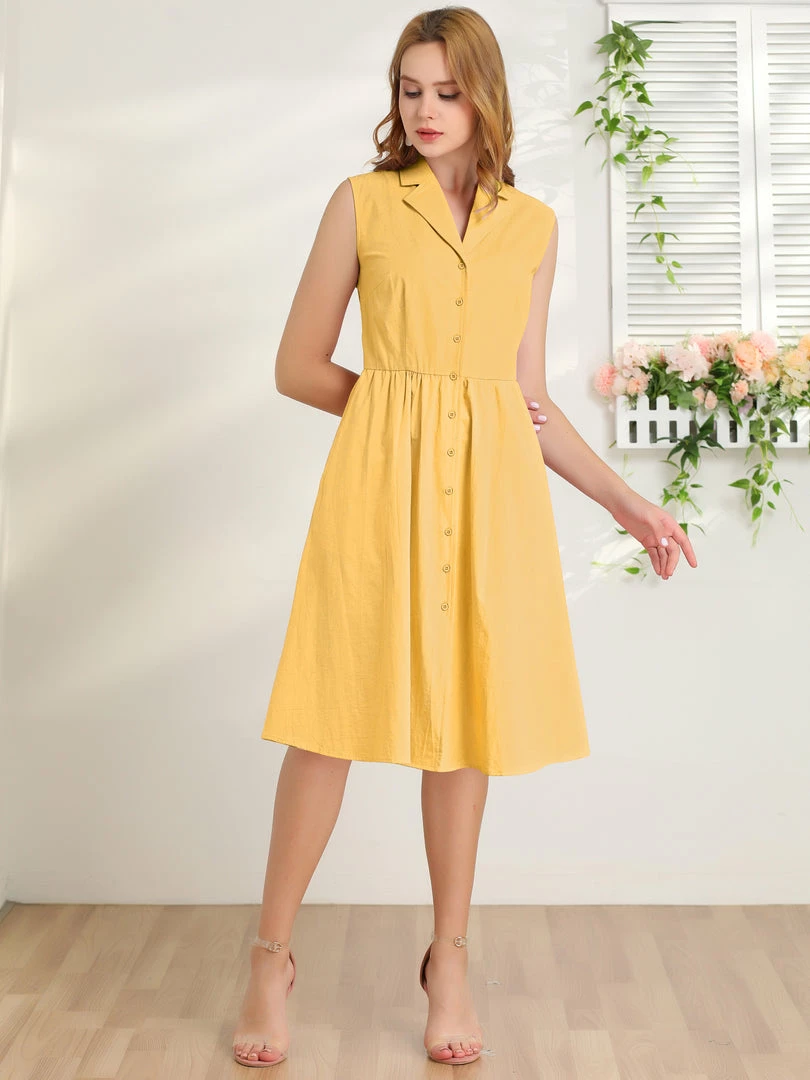 Allegra K Women's Sleeveless Notched Lapel Belted Business Office Midi Shirt Dress 29 Allegra K Women's Sleeveless Notched Lapel Belted Business Office Midi Shirt Dress