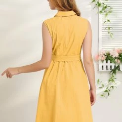 Allegra K Women's Sleeveless Notched Lapel Belted Business Office Midi Shirt Dress 60 Allegra K Women's Sleeveless Notched Lapel Belted Business Office Midi Shirt Dress