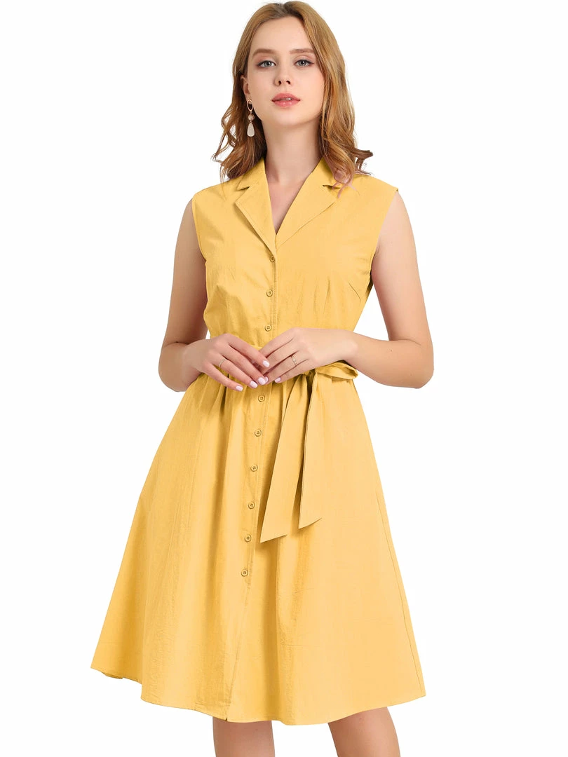 Allegra K Women's Sleeveless Notched Lapel Belted Business Office Midi Shirt Dress 27 Allegra K Women's Sleeveless Notched Lapel Belted Business Office Midi Shirt Dress