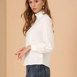 Allegra K Women's Ruffle Collar Long Sleeve Lace Crochet Cotton Tops