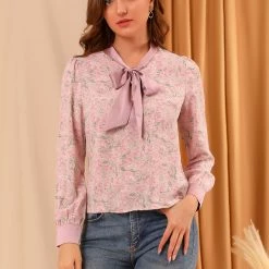Allegra K Women's Long Sleeve Bow Tie Office Ladies Tops Floral Chiffon Blouse 12 Allegra K Women's Long Sleeve Bow Tie Office Ladies Tops Floral Chiffon Blouse