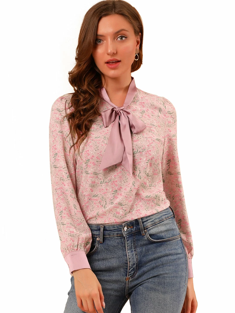 Allegra K Women's Long Sleeve Bow Tie Office Ladies Tops Floral Chiffon Blouse 4 Allegra K Women's Long Sleeve Bow Tie Office Ladies Tops Floral Chiffon Blouse