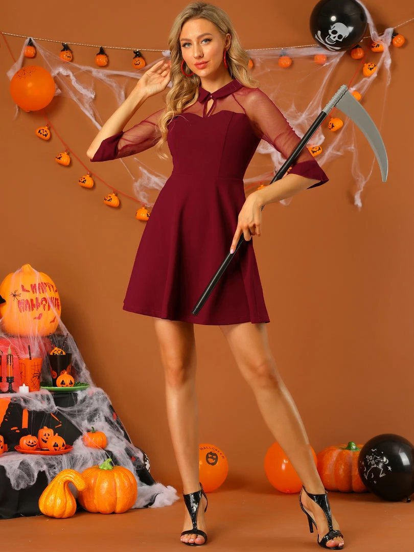 Allegra K Women's Cocktail Dresses 3/4 Sleeves Keyhole Neck Mesh Sheer Party A-Line Dress 5 Allegra K Women's Cocktail Dresses 3/4 Sleeves Keyhole Neck Mesh Sheer Party A-Line Dress