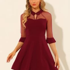 Allegra K Women's Cocktail Dresses 3/4 Sleeves Keyhole Neck Mesh Sheer Party A-Line Dress 18 Allegra K Women's Cocktail Dresses 3/4 Sleeves Keyhole Neck Mesh Sheer Party A-Line Dress