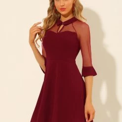 Allegra K Women's Cocktail Dresses 3/4 Sleeves Keyhole Neck Mesh Sheer Party A-Line Dress 19 Allegra K Women's Cocktail Dresses 3/4 Sleeves Keyhole Neck Mesh Sheer Party A-Line Dress