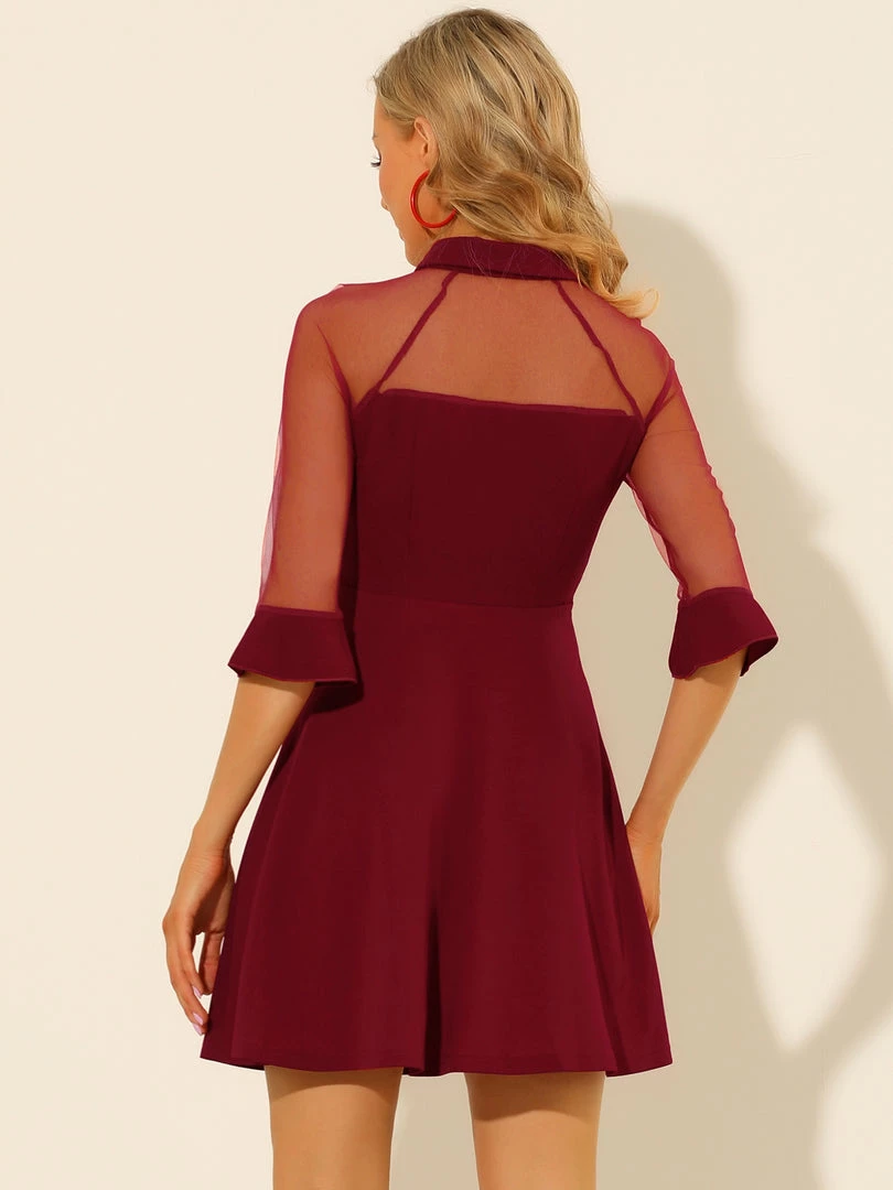 Allegra K Women's Cocktail Dresses 3/4 Sleeves Keyhole Neck Mesh Sheer Party A-Line Dress 8 Allegra K Women's Cocktail Dresses 3/4 Sleeves Keyhole Neck Mesh Sheer Party A-Line Dress