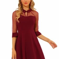 Allegra K Women's Cocktail Dresses 3/4 Sleeves Keyhole Neck Mesh Sheer Party A-Line Dress 16 Allegra K Women's Cocktail Dresses 3/4 Sleeves Keyhole Neck Mesh Sheer Party A-Line Dress