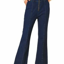 Allegra K Women's Jeans Denim Pants Zip Front Bell Bottoms Long Overalls Jumpsuit