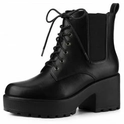 Allegra K Women's Platform Lace Up Ankle Boots Chelsea Combat Boots