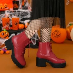 Allegra K Women's Platform Lace Up Ankle Boots Chelsea Combat Boots