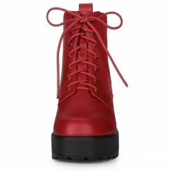 Allegra K Women's Platform Lace Up Ankle Boots Chelsea Combat Boots