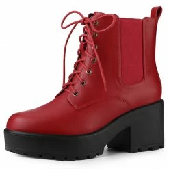 Allegra K Women's Platform Lace Up Ankle Boots Chelsea Combat Boots