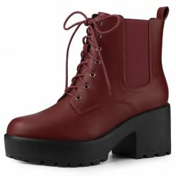 Allegra K Women's Platform Lace Up Ankle Boots Chelsea Combat Boots