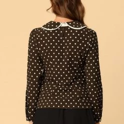 Allegra K Women's Peter Pan Collar Top Dots Tie Neck Work Chiffon Blouse Shirt