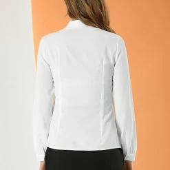 Allegra K Women's Choker Neck Blouse Long Sleeve Turn Down Collar Work Shirt 14 Allegra K Women's Choker Neck Blouse Long Sleeve Turn Down Collar Work Shirt