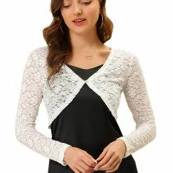Allegra K Women's Stretch Sheer Long Sleeve Elegant Cardigan Floral Lace Shrug