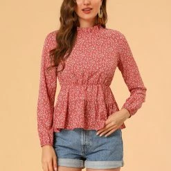 Allegra K Women's Long Sleeve Ruffle Neck Peplum Top 11 Allegra K Women's Long Sleeve Ruffle Neck Peplum Top