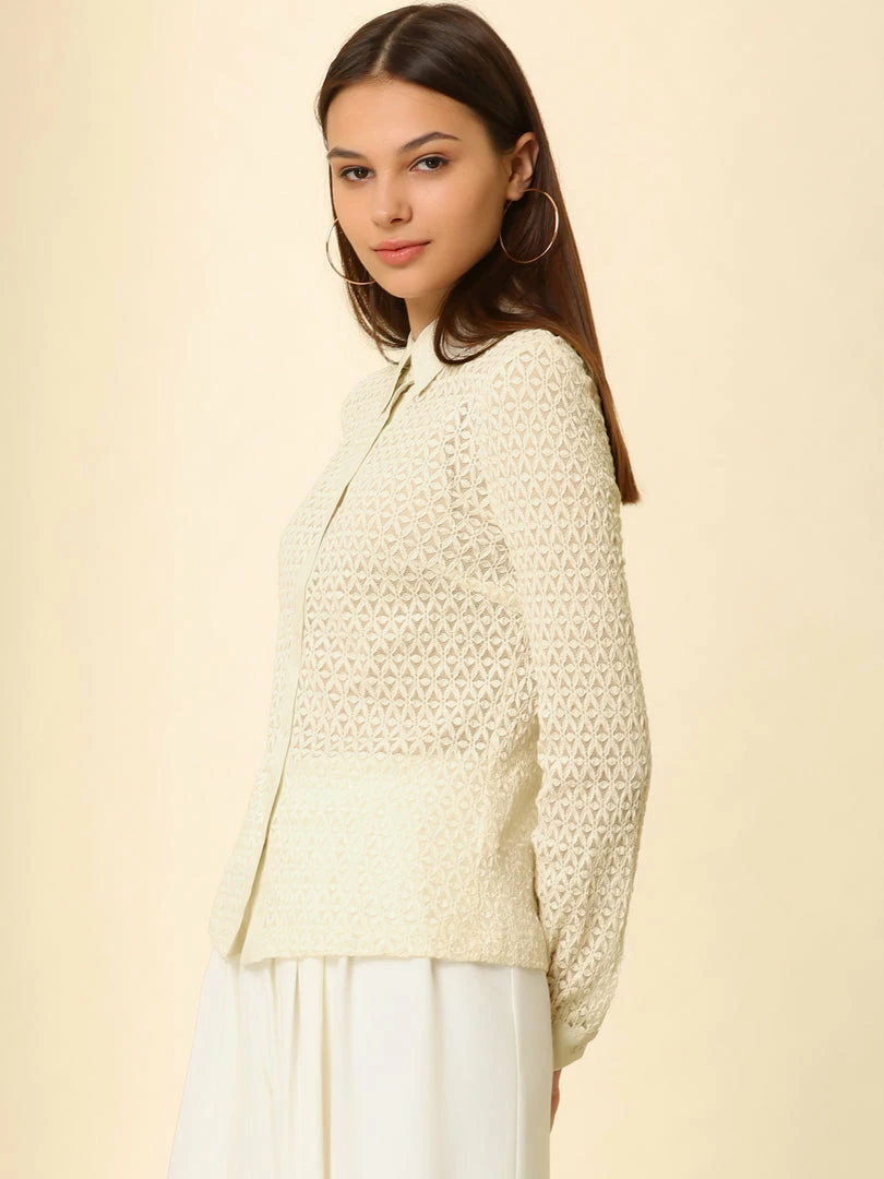 Allegra K Women's Lace Elegant Casual Long Sleeve Button Down Shirt 5 Allegra K Women's Lace Elegant Casual Long Sleeve Button Down Shirt
