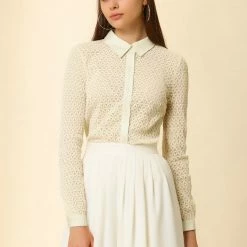 Allegra K Women's Lace Elegant Casual Long Sleeve Button Down Shirt 12 Allegra K Women's Lace Elegant Casual Long Sleeve Button Down Shirt