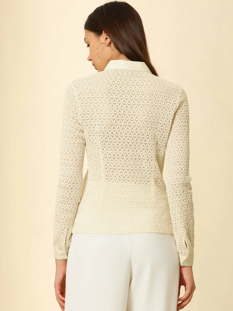 Allegra K Women's Lace Elegant Casual Long Sleeve Button Down Shirt 8 Allegra K Women's Lace Elegant Casual Long Sleeve Button Down Shirt