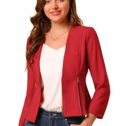 Allegra K Women's Work Office Open Front Zipper Collarless Cropped Blazer 74 Allegra K Women's Work Office Open Front Zipper Collarless Cropped Blazer