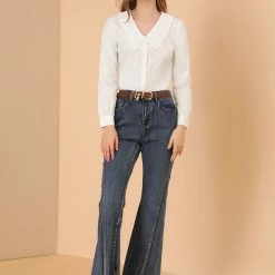 Allegra K Women's Lace Embroidery Peter Pan Collar Shirt Lantern Sleeve Button Blouse Top 12 Allegra K Women's Lace Embroidery Peter Pan Collar Shirt Lantern Sleeve Button Blouse Top