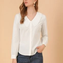 Allegra K Women's Lace Embroidery Peter Pan Collar Shirt Lantern Sleeve Button Blouse Top 13 Allegra K Women's Lace Embroidery Peter Pan Collar Shirt Lantern Sleeve Button Blouse Top