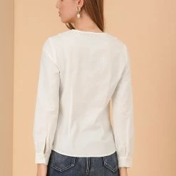 Allegra K Women's Lace Embroidery Peter Pan Collar Shirt Lantern Sleeve Button Blouse Top 14 Allegra K Women's Lace Embroidery Peter Pan Collar Shirt Lantern Sleeve Button Blouse Top