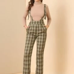 Allegra K Women's Belted Adjustable Straight Wide Leg Plaid Long Overalls 11 Allegra K Women's Belted Adjustable Straight Wide Leg Plaid Long Overalls