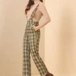 Allegra K Women's Belted Adjustable Straight Wide Leg Plaid Long Overalls 13 Allegra K Women's Belted Adjustable Straight Wide Leg Plaid Long Overalls