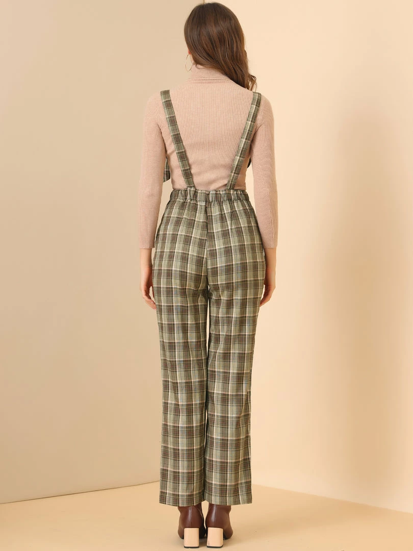 Allegra K Women's Belted Adjustable Straight Wide Leg Plaid Long Overalls 8 Allegra K Women's Belted Adjustable Straight Wide Leg Plaid Long Overalls