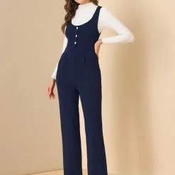 Allegra K Women's High Waist Wide Leg Pants Knit Overalls Jumpsuit With Pockets 12 Allegra K Women's High Waist Wide Leg Pants Knit Overalls Jumpsuit With Pockets