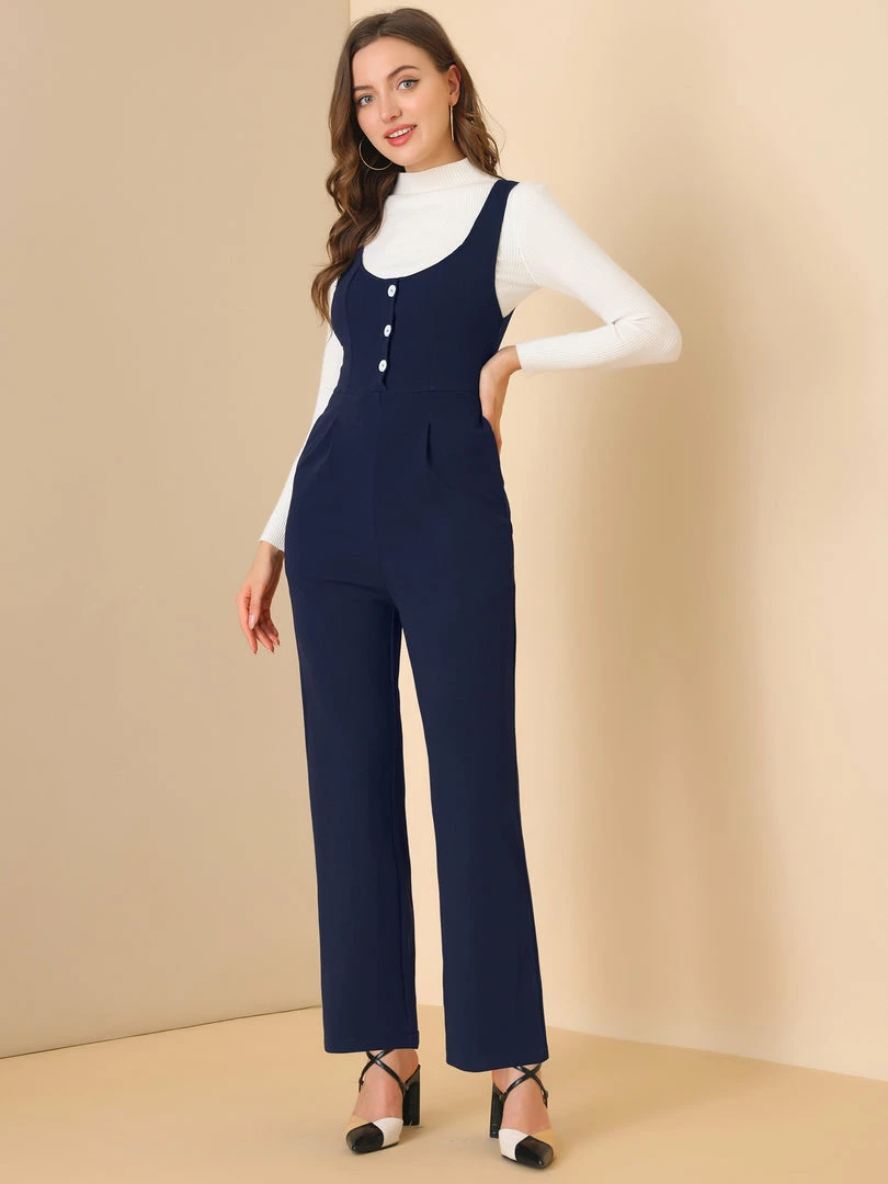 Allegra K Women's High Waist Wide Leg Pants Knit Overalls Jumpsuit With Pockets 6 Allegra K Women's High Waist Wide Leg Pants Knit Overalls Jumpsuit With Pockets