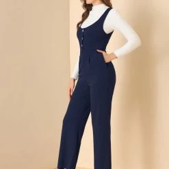 Allegra K Women's High Waist Wide Leg Pants Knit Overalls Jumpsuit With Pockets 13 Allegra K Women's High Waist Wide Leg Pants Knit Overalls Jumpsuit With Pockets