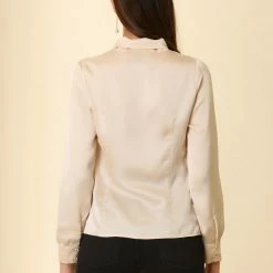 Allegra K Women's Button Down Shirt Tie Neck Satin Blouse Business Casual Tops