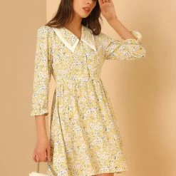 Allegra K Women's Ditsy Floral Printed Dresses Half Placket Puff Sleeve Peter Pan Collar Chiffon Dress 11 Allegra K Women's Ditsy Floral Printed Dresses Half Placket Puff Sleeve Peter Pan Collar Chiffon Dress