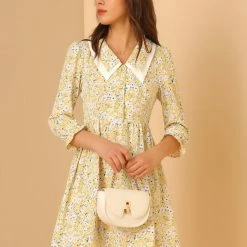 Allegra K Women's Ditsy Floral Printed Dresses Half Placket Puff Sleeve Peter Pan Collar Chiffon Dress 12 Allegra K Women's Ditsy Floral Printed Dresses Half Placket Puff Sleeve Peter Pan Collar Chiffon Dress