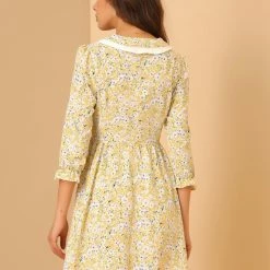 Allegra K Women's Ditsy Floral Printed Dresses Half Placket Puff Sleeve Peter Pan Collar Chiffon Dress 14 Allegra K Women's Ditsy Floral Printed Dresses Half Placket Puff Sleeve Peter Pan Collar Chiffon Dress