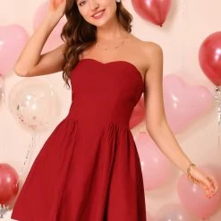Allegra K Women's Party Mini Strapless Sweetheart Neck Sexy Christmas Tube Top Dress
