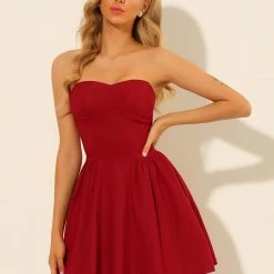 Allegra K Women's Party Mini Strapless Sweetheart Neck Sexy Christmas Tube Top Dress