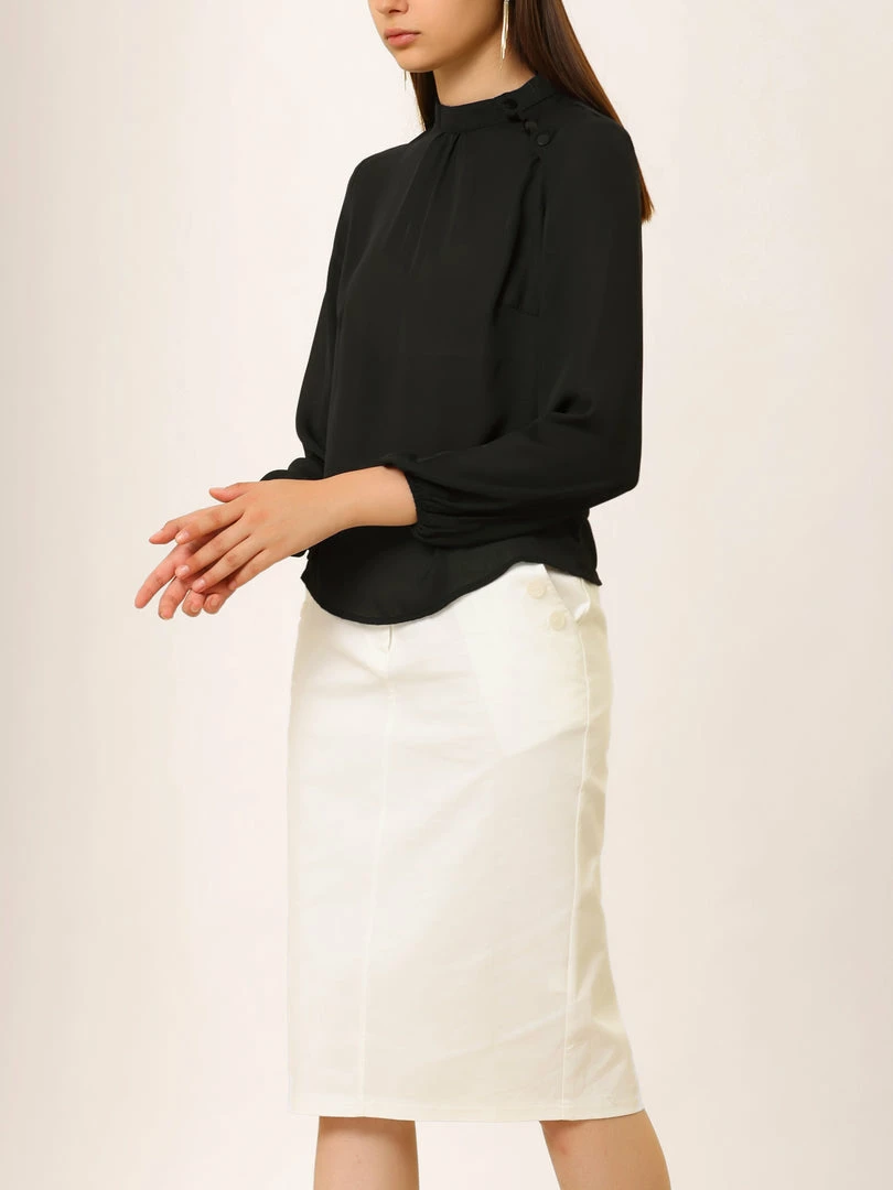 Allegra K Women's Semi-Sheer Top Elegant Stand Collar Chiffon Work Blouses 7 Allegra K Women's Semi-Sheer Top Elegant Stand Collar Chiffon Work Blouses