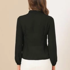 Allegra K Women's Semi-Sheer Top Elegant Stand Collar Chiffon Work Blouses 14 Allegra K Women's Semi-Sheer Top Elegant Stand Collar Chiffon Work Blouses