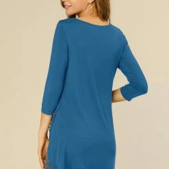 Allegra K Women's 3/4 Sleeve Casual Asymmetric Hem Stretchy Tunic Top